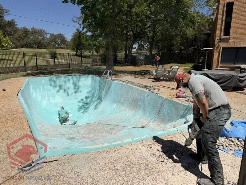 Skimmer Replacement — Before — Hexagon Fiberglass Pools