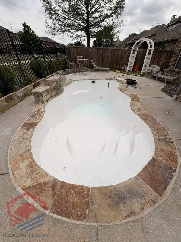 Fiberglass Pool Resurfacing & LED Light Install — after resurfacing