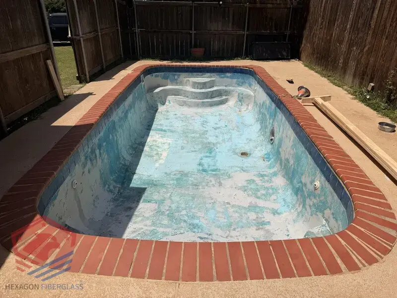 Fiberglass Pool Resurfacing & Tile Grout — before resurfacing