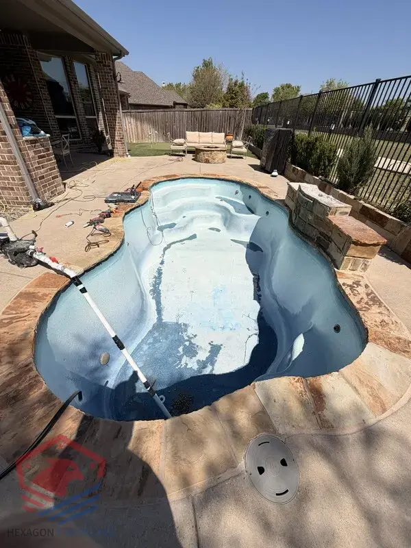 Fiberglass Pool Resurfacing & LED Light Install — before resurfacing