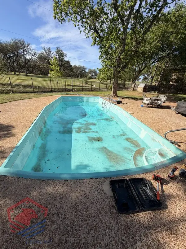 Fiberglass Pool Resurfacing & Skimmer Replacement — before resurfacing